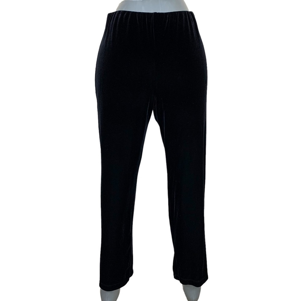 XL Petite Vintage IN Studio Black Velour Velvet Pull On Stretch Pants Wide Leg